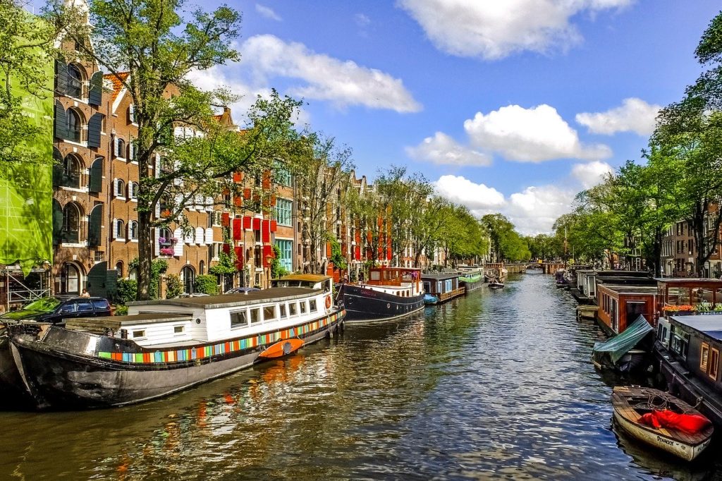 canal, waterway, barge